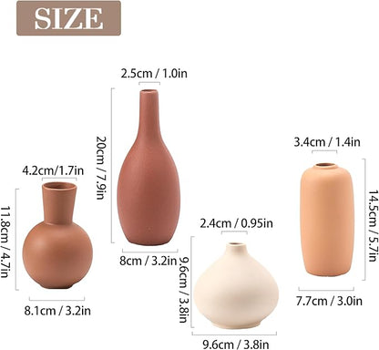 Ceramic Vase Home Decor Small Flowers Vase Set of 4 Living Room Decoration Bookshelf Bedroom Office Kitchen Dining Table Modern Farmhouse