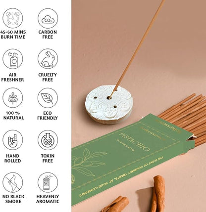 Folkulture Incense Sticks with Holder (100 Sticks)| Pistachio Sweet Incense Stick for Meditation, Aromatherapy, Gifts for Women | No Charcoal,Organic,Non Toxic, 45 Mins, Long Burning Insence-Sticks
