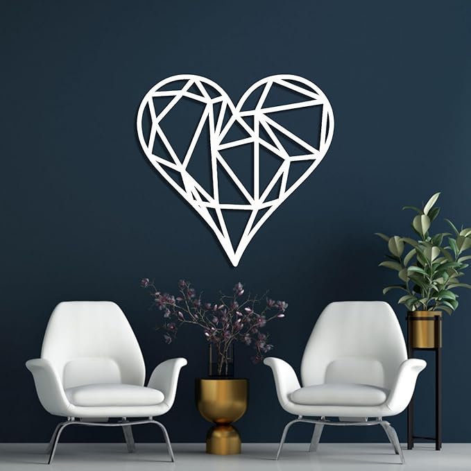 Metal Wall Art, Geometric Heart Metal Wall Art, Metal Art Heart, Heart Wall Decor, Geometric Wall Art, Line Art Wall Decor, Minimalist Wall Art, Wall Decor Living Room (Black, 35"x34"|90x87cm)