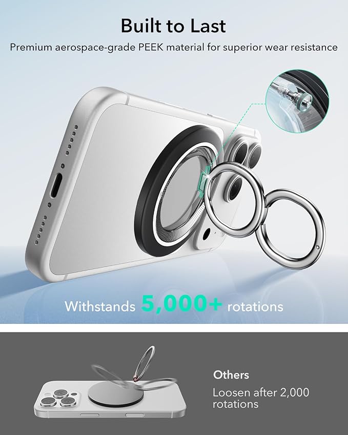 ESR for MagSafe Phone Grip, Dual-Side Magnetic Phone Grip,360° Adjustable Thin Magnetic Ring Holder Stand,for iPhone 17 16 15 14 13 12, Samsung,All Phones, MagSafe Accessories (2 Metal Rings Included)