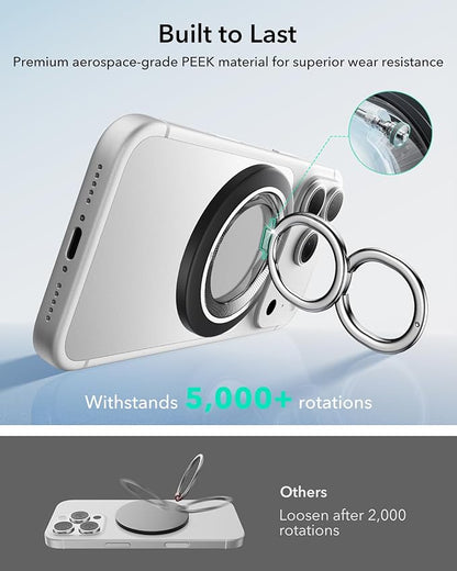 ESR for MagSafe Phone Grip, Dual-Side Magnetic Phone Grip,360° Adjustable Thin Magnetic Ring Holder Stand,for iPhone 17 16 15 14 13 12, Samsung,All Phones, MagSafe Accessories (2 Metal Rings Included)