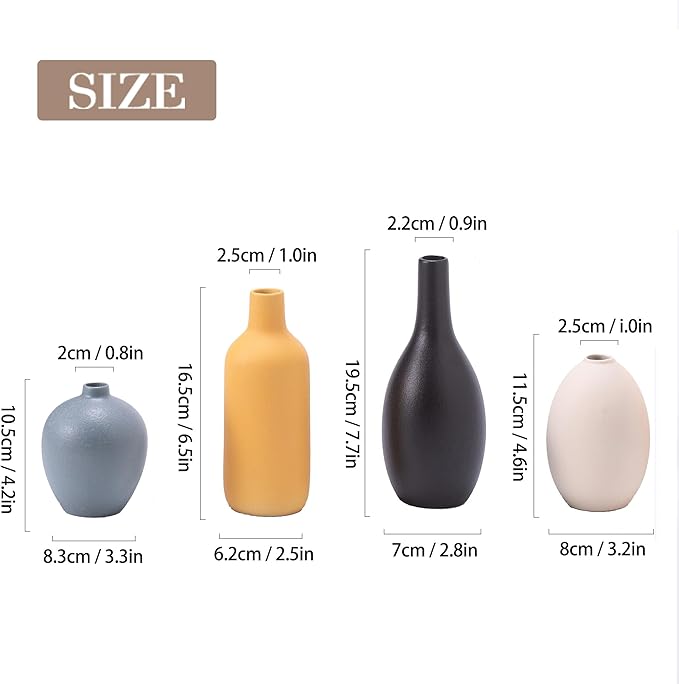 Modern Ceramic Vase Set, Decorative Vases for Home Shelf Decor, 4 Piece Collection