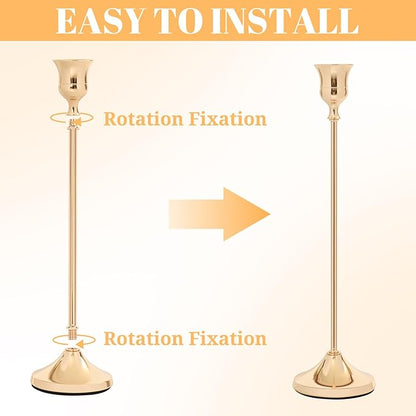 Candlestick Holders 15 PCS, Metal Taper Candle Holder, Gold Candle Holders for Pillar Candles, Vintage Dining Table Centerpiece Decorations for Wedding Party Christmas Halloween Decor