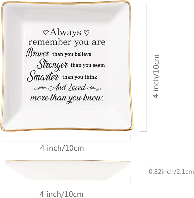 Inspirational Gifts for Women Trinket Dish with Positive Quotes - Always Remember You are Braver Stronger Smarter Than You Think, Motivational Gifts for Women Encouragement Cheer Up Gift