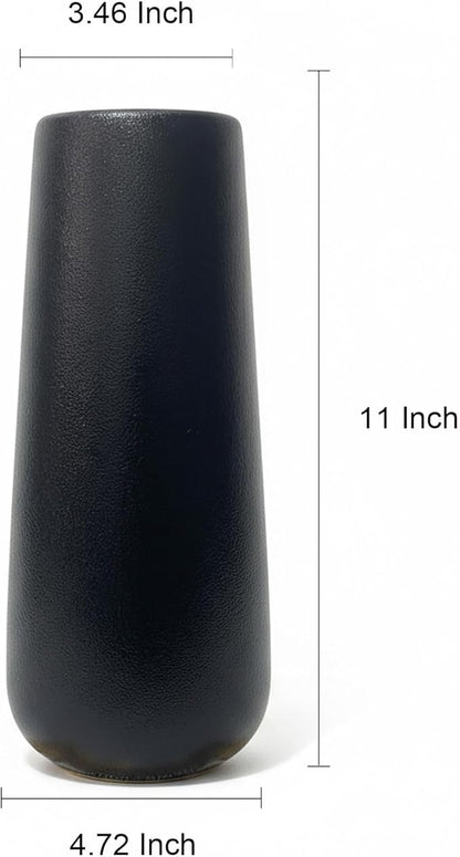 11 Inch Black Flower Vase, Large Ceramic Vase House Warming Gifts New Home for Living Room Floor, Modern Farmhouse, Plants, Bathroom, Tables, Entryway, Shelf, Kitchen, Office, Coffee Decor (Black)