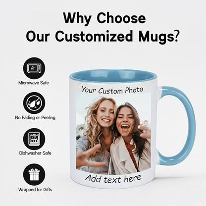 G9W168 Custom Coffee Mug, Customizable Coffee Cups with Pictures Personalized Ceramic Mug for Gifts Novelty Personalized Mugs for Friends (Sky Blue)