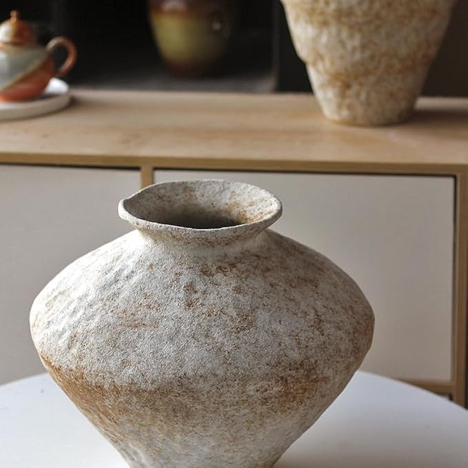 Handmade Rustic Ceramic Vase – Textured Pottery Flower Vase for Home Decor, Perfect for Centerpieces, Kitchen, Living Room, or Bedroom – Unique Gift Idea (White)