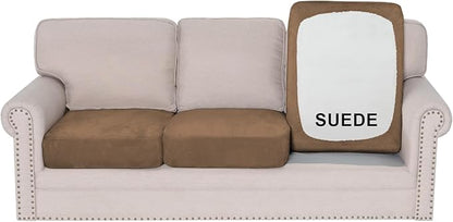 H.VERSAILTEX Individual Couch Cushion Covers Stretch Couch Covers for 3 Cushion Couch Sofa Soft Suede Sofa Seat Covers Washable(3 Piece Sofa Cover,Mocha)