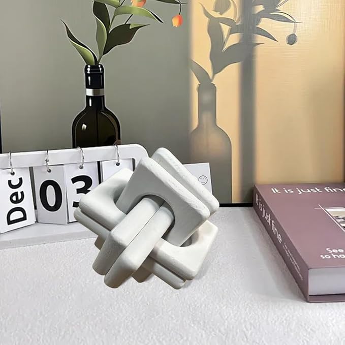 Wood Knot Chain Link Decor,6 in 3 Link Wood Knot Decor,Single or Double Links Hand Carved Decorative Links Knots Accents for Coffee Table,Bookshelf,Entryway Desk,Shelves (Double-White)