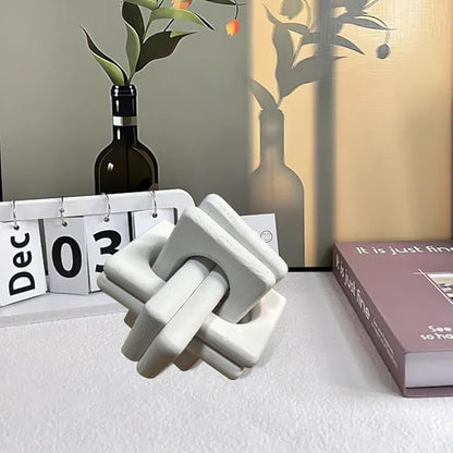 Wood Knot Chain Link Decor,6 in 3 Link Wood Knot Decor,Single or Double Links Hand Carved Decorative Links Knots Accents for Coffee Table,Bookshelf,Entryway Desk,Shelves (Double-White)