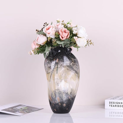 Abstract Art Hand Blown Glass Vase, Black Smoke Glass Vase for Flowers, Elegant Wide Mouth Glass Vase for Centerpieces, Vintage Glass Farmhouse Vase, Unique Modern Vase Decor for Home
