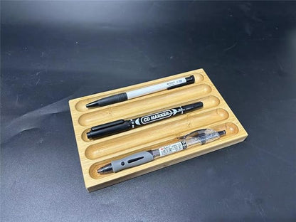 Pen holder Organizer of Office desks,Walnut Desk Pen Stand,Wave Pen Tray Accessory,Teacher Gifts,Suitable for School,Home,Desktop Art Accessories (Log, 5 Grid)