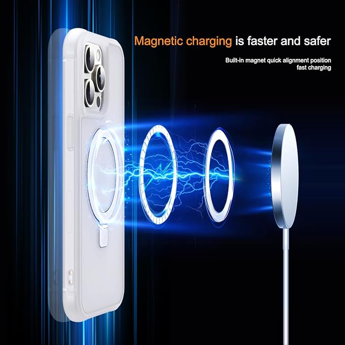 Compatible with iPhone 14 Pro Case with Invisible Magnetic O-Ring Stand Military-Grade Phone Case for iPhone 14 Pro 6.1" [Compatible with Mag-Safe][Great Grip Feeling],Translucent