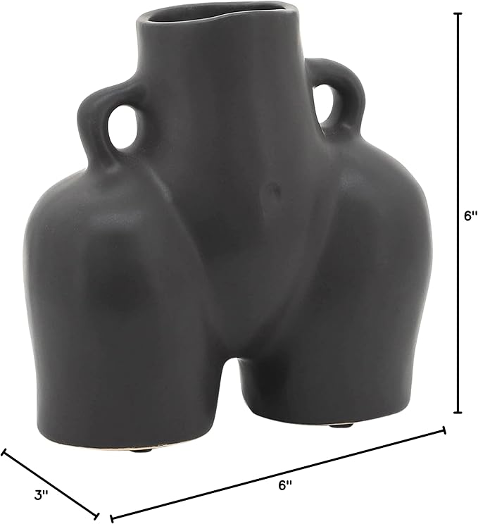 Sagebrook Home Ceramic Stoneware Vase - Modern Art-Inspired Decorative Accent - Glam Home & Office Decor - Unique Sculpture Design for Living Room, Bedroom, or Workspace - 6" Black