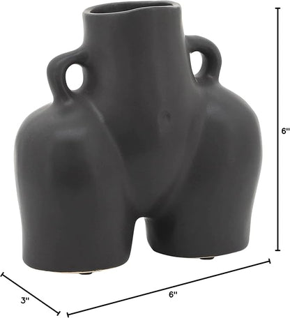 Sagebrook Home Ceramic Stoneware Vase - Modern Art-Inspired Decorative Accent - Glam Home & Office Decor - Unique Sculpture Design for Living Room, Bedroom, or Workspace - 6" Black