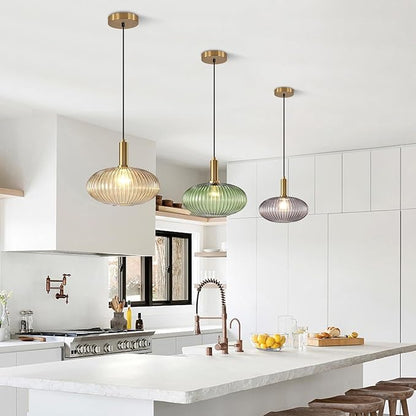 KCO Lighting Modern Gold Globe Pendant Lamp 1-Light Mid Century Antique Brass Dining Pendant Light Amber Glass Farmhouse Pendant Lighting Adjustable Large Vintage Hanging Ceiling Pendant Light