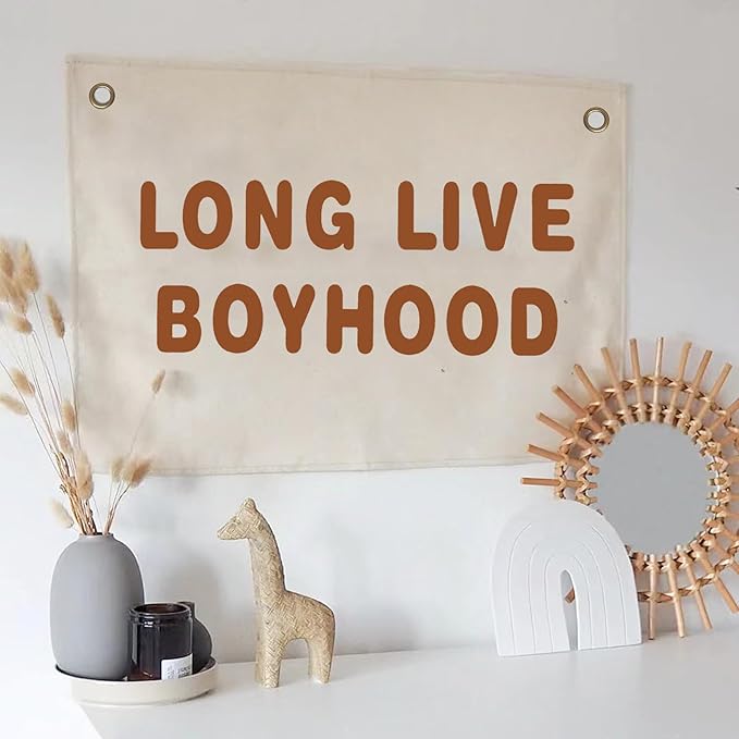 Canvas Banner Hanging Flag Banner for Nursery and Playroom Wall Décor for Kids Trendy Room Décor for Boys and Girls (Boyhood-brown)