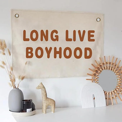 Canvas Banner Hanging Flag Banner for Nursery and Playroom Wall Décor for Kids Trendy Room Décor for Boys and Girls (Boyhood-brown)