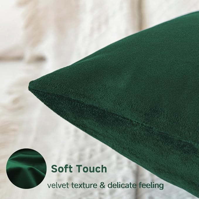 QUORGVES Green Velvet Pillow Covers 20x20 Inch Set of 2, Soft Solid Decorative Square Throw Pillow Covers, Decor Cushion Covers for Bed Sofa Couch Bedroom Living Room - Dark Forest Hunter Emerald