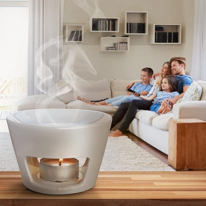 AROMATIKA - Oil Burner White - Large Ceramic Oil Burner - Best for Aromatherapy - Relaxation - Spa - Aroma Lamp - Aroma Burner (5.9 x 3.9 in) - 3 Candles Free