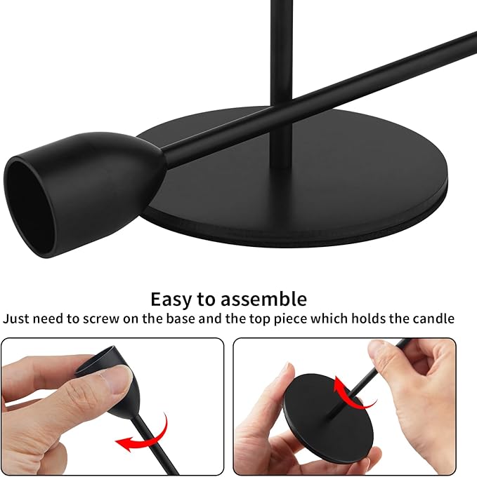 Ohtomber 3PCS Black Taper Candle Sticks Holder, Candlesticks Centerpiece Wedding Table Decor, Fit Pillar 3/4" Thick Tapered & Led Candles