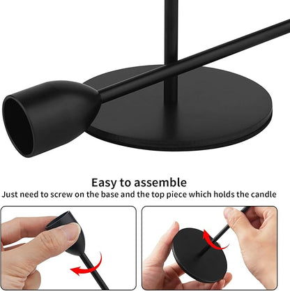 Ohtomber 3PCS Black Taper Candle Sticks Holder, Candlesticks Centerpiece Wedding Table Decor, Fit Pillar 3/4" Thick Tapered & Led Candles