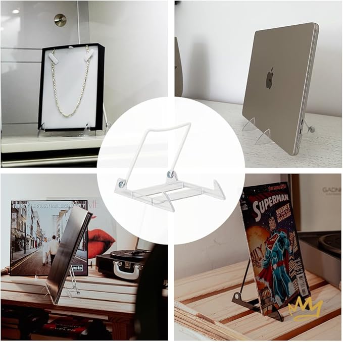 KINGDOM SOLUTIONS MADE IN USA 6-Pack Adjustable Acrylic Easels - Plate Stand - Sturdy Book Stand for Art, Pictures, Plates, Frames - Unique on the Market