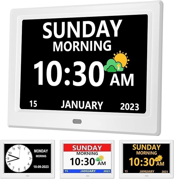 11 Inch Clock with Day and Date for Elderly Large Display Digital Clocks 12 Alarm 3 Display Modes Large Font Alzheimer's Clock Alarm Clocks for Seniors Auto DST 11in White