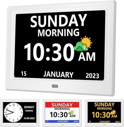11 Inch Clock with Day and Date for Elderly Large Display Digital Clocks 12 Alarm 3 Display Modes Large Font Alzheimer's Clock Alarm Clocks for Seniors Auto DST 11in White