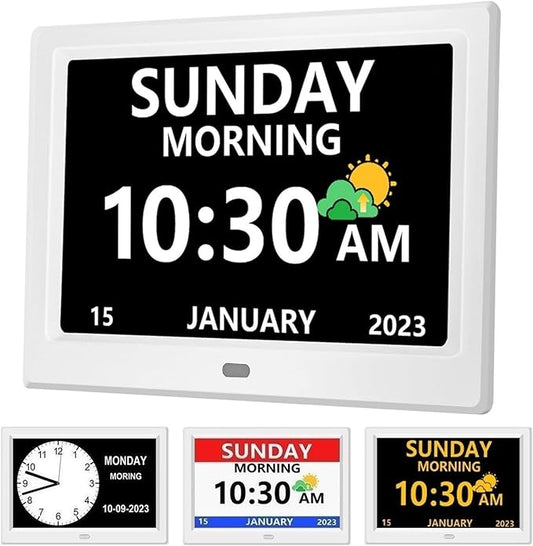 11 Inch Clock with Day and Date for Elderly Large Display Digital Clocks 12 Alarm 3 Display Modes Large Font Alzheimer's Clock Alarm Clocks for Seniors Auto DST 11in White