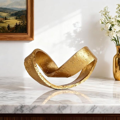 Modern Geometric Sculpture, Gold Knot Home Accent Decor, Multi-Angle Abstract Art Statue for Coffee Table, Bookshelf, Living Room, Office - Resin Artistic Knot Decor for Home and Office