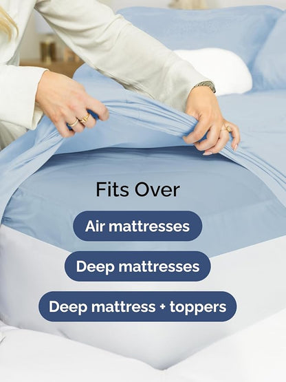 Extra Deep Full Sheet Set - 6 Piece Breathable & Cooling Sheets - Hotel Luxury Bed Sheets Set - Easy & Secure Fit - Soft, Wrinkle Free & Comfy Sheets Set - Sky Blue Sheet Set with Extra Deep Pockets