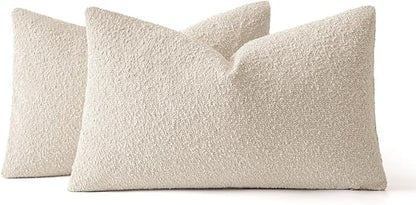 MIULEE 12x20 Inch Christmas Decorative Lumbar Throw Pillows for Bed Set of 2 Textured Boucle Neutral Winter Throw Pillow Covers Natural Beige Accent Solid Couch Pillowcases Sofa Livingroom Home Decor