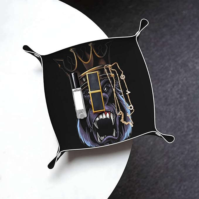 Valet Tray Gifts for Men Husband Boyfriend Boys – Catchall Bedside Vanity Tray, Nightstand Caddy Leather Holder for Keys, Wallet, Coins, Trinkets & Jewelry The Fiery Gorilla King 027