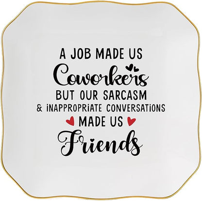 Coworker Gifts for Women Jewelry Dish Tray - Co worker New Job Going Away Farewell Gifts for Coworkers Women Birthday Christmas Retirement Thank You Gift - A Job Made Us Coworkers&Friends