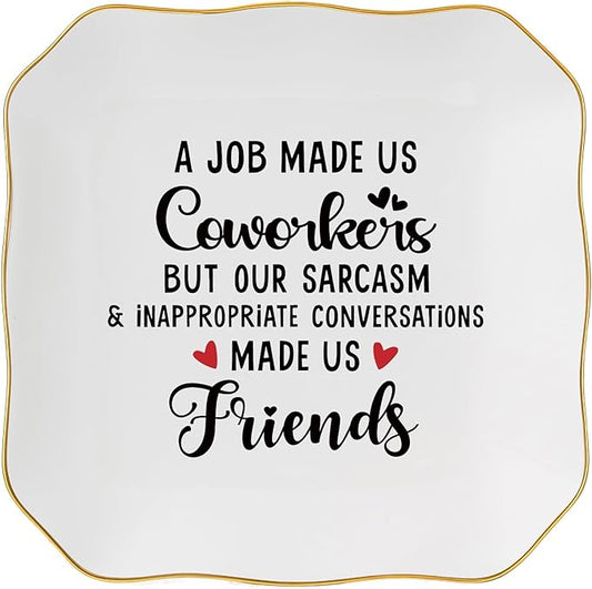 Coworker Gifts for Women Jewelry Dish Tray - Co worker New Job Going Away Farewell Gifts for Coworkers Women Birthday Christmas Retirement Thank You Gift - A Job Made Us Coworkers&Friends