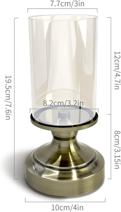 Brass Hurricane Candle Holder with Glass Lid, Anti-Tip Pillar Candle Holder for Wedding Dining Party Table Centerpiece, Elegant Home Decor