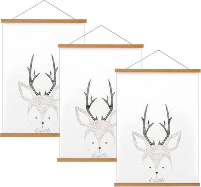 FALAMON 3 Pack Magnetic Poster Hanger Frame, 13x19 13x18 13x17 Teak Wood Magnet Poster Frame for Posters, Prints, Photos, Pictures, Maps, Scrolls, and Canvas Artwork
