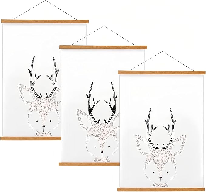 FALAMON 3 Pack Magnetic Poster Hanger Frame, 16x20 16x24 16x22 Teak Wood Magnet Poster Frame for Posters, Prints, Photos, Pictures, Maps, Scrolls, and Canvas Artwork