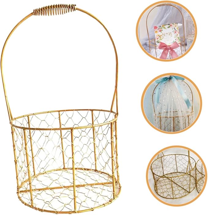 Decorative Round Wire Basket with Handle Versatile Storage for Fruits Flowers and Crafts Chic Iron Wire Basket for Weddings and Home Organization