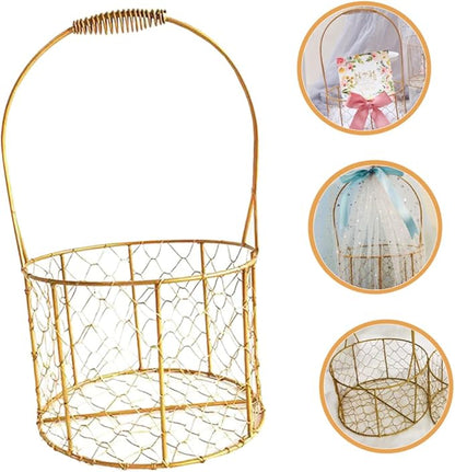 Decorative Round Wire Basket with Handle Versatile Storage for Fruits Flowers and Crafts Chic Iron Wire Basket for Weddings and Home Organization