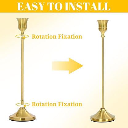 Candlestick Holders 6 PCS, Metal Taper Candle Holder, Brass Gold Candle Holders for Pillar Candles, Vintage Dining Table Centerpiece Decorations for Wedding Party Christmas Halloween Decor