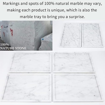 100% Natural Marble Serving Tray Luxury Marble Storage Tray for Home Decor Stone Tray for Bathroom/Kitchen/Vanity/Dresser,Plate Holder for Tissues, Candles, Towel