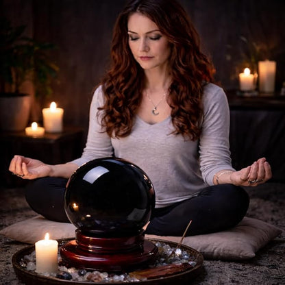 Mina Heal Rare Large Obsidian Crystal Sphere for Meditation, Healing, Feng Shui, and Protection – Handcrafted Black Obsidian Ball with Stand