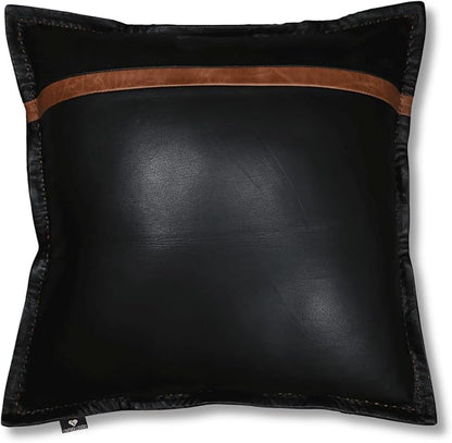 LL LEATHER LOVERS Genuine Lambskin Leather Pillow Cover, 18x18 Inch Case for Lumbar Throw Couch Pillows, Thick & Soft Cushion Covers for Sofa Bed Home Décor (Black & Tan Box Pack of 1)
