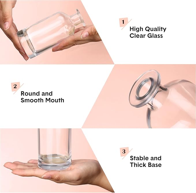 Mimorou 24 Pack Clear Glass Bud Vases Bulk Small Glass Living Vases for Centerpieces Vintage Table Decorative Bottle for Flowers Rustic Wedding Reception Party Decoration(2.36 x 5.2 in)