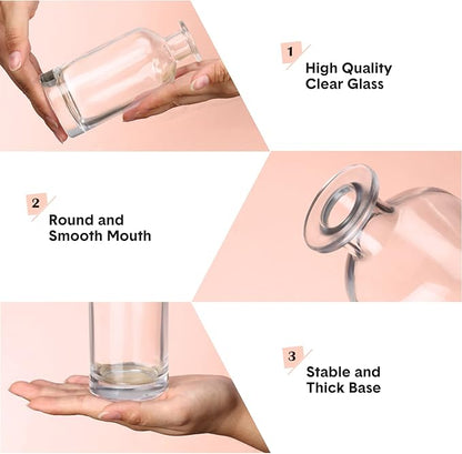 Mimorou 24 Pack Clear Glass Bud Vases Bulk Small Glass Living Vases for Centerpieces Vintage Table Decorative Bottle for Flowers Rustic Wedding Reception Party Decoration(2.36 x 5.2 in)