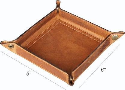 Tolredo Handmade Top Grain Leather Valet Tray – Elegant Organizer for Wallet, Keys, and Phone – Rich Brown (Pack of 2)