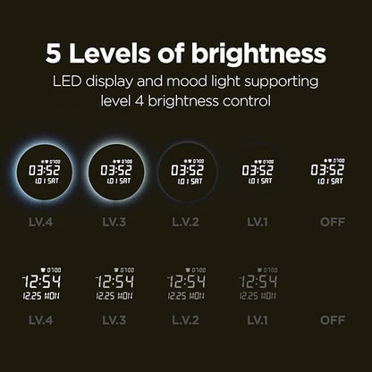 mooas Full Moon LED Silent Wooden Digital Wall Clock with Remote Control, Backlight Nightlight Digital Wood Wall Clock, Sunrise Alarm Melody, 5 Level Brightness Modern Decorative Office Livingroom