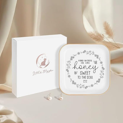Christian Gifts for Women – Ceramic Jewelry Dish with Bible Verse, Inspirational Friendship & Teacher Appreciation Gift, Thoughtful Birthday or Christmas Keepsake (Prov 16:24)